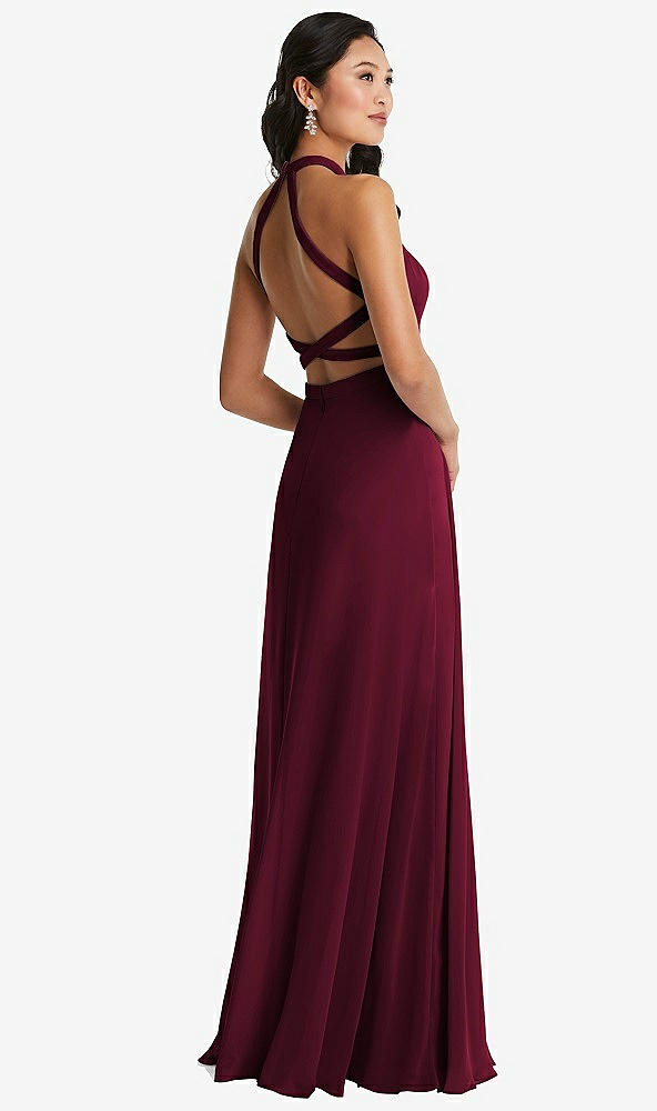 Front View - Cabernet Stand Collar Halter Maxi Dress with Criss Cross Open-Back