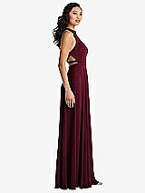 Side View Thumbnail - Cabernet Stand Collar Halter Maxi Dress with Criss Cross Open-Back