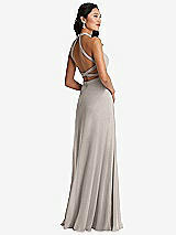 Front View Thumbnail - Taupe Stand Collar Halter Maxi Dress with Criss Cross Open-Back