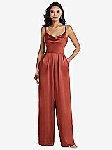Alt View 1 Thumbnail - Amber Sunset Cowl-Neck Spaghetti Strap Maxi Jumpsuit with Pockets