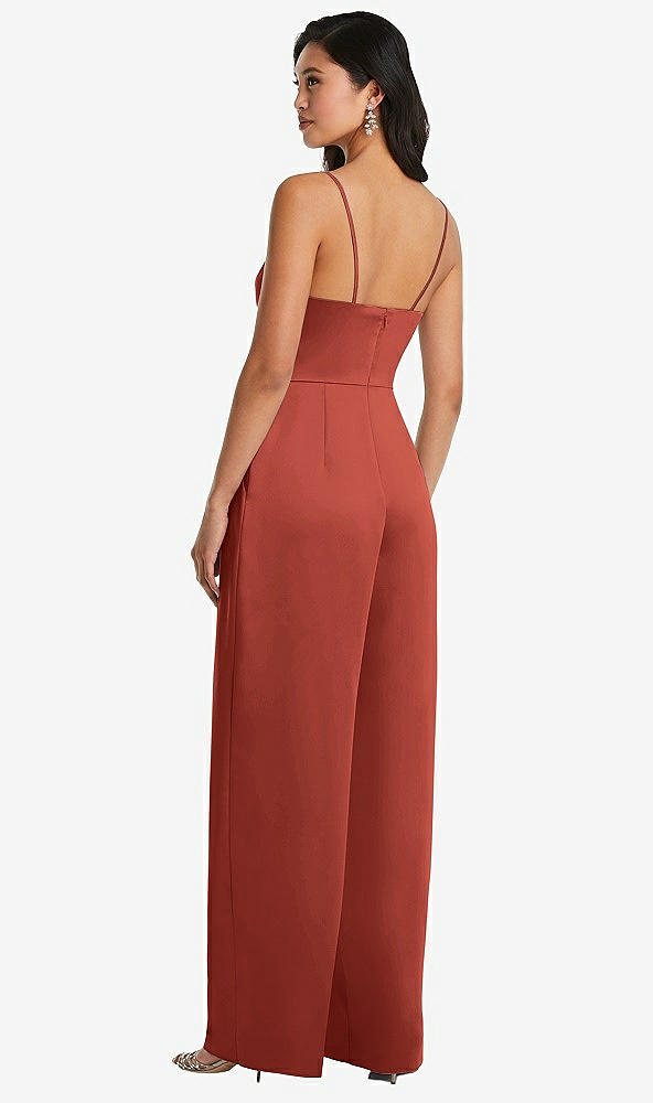 Back View - Amber Sunset Cowl-Neck Spaghetti Strap Maxi Jumpsuit with Pockets