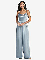 Front View Thumbnail - Mist Cowl-Neck Spaghetti Strap Maxi Jumpsuit with Pockets