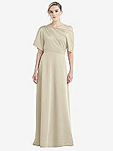 Front View Thumbnail - Champagne One-Shoulder Sleeved Blouson Trumpet Gown