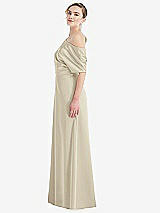 Side View Thumbnail - Champagne One-Shoulder Sleeved Blouson Trumpet Gown