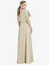 Rear View Thumbnail - Champagne One-Shoulder Sleeved Blouson Trumpet Gown