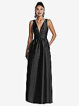 Front View Thumbnail - Black Plunging Neckline Maxi Dress with Pockets