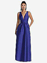 Front View Thumbnail - Electric Blue Plunging Neckline Maxi Dress with Pockets