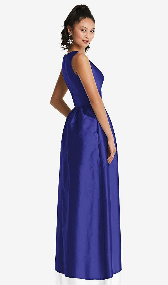 Back View - Electric Blue Plunging Neckline Maxi Dress with Pockets