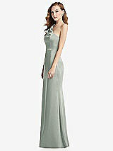Side View Thumbnail - Willow Green Shirred One-Shoulder Satin Trumpet Dress - Maddie