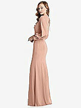 Side View Thumbnail - Pale Peach Long Puff Sleeve Maxi Dress with Cutout Tie-Back