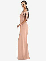 Side View Thumbnail - Pale Peach Off-the-Shoulder Tie Detail Trumpet Gown with Front Slit