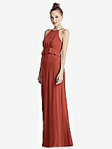 Side View Thumbnail - Amber Sunset Bias Ruffle Empire Waist Halter Maxi Dress with Adjustable Straps