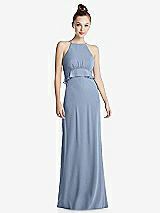 Front View Thumbnail - Cloudy Bias Ruffle Empire Waist Halter Maxi Dress with Adjustable Straps