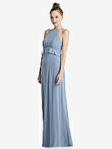 Side View Thumbnail - Cloudy Bias Ruffle Empire Waist Halter Maxi Dress with Adjustable Straps