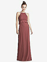 Front View Thumbnail - English Rose Bias Ruffle Empire Waist Halter Maxi Dress with Adjustable Straps