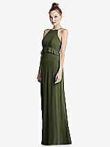 Side View Thumbnail - Olive Green Bias Ruffle Empire Waist Halter Maxi Dress with Adjustable Straps