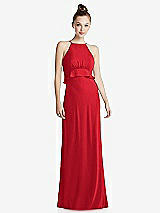 Front View Thumbnail - Parisian Red Bias Ruffle Empire Waist Halter Maxi Dress with Adjustable Straps