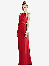 Side View Thumbnail - Parisian Red Bias Ruffle Empire Waist Halter Maxi Dress with Adjustable Straps