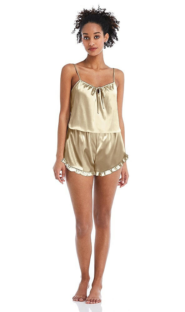 Front View - Banana Satin Ruffle-Trimmed Lounge Shorts with Pockets - Cali