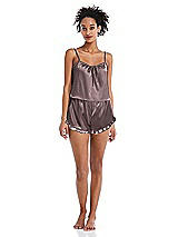 Front View Thumbnail - French Truffle Satin Ruffle-Trimmed Lounge Shorts with Pockets - Cali