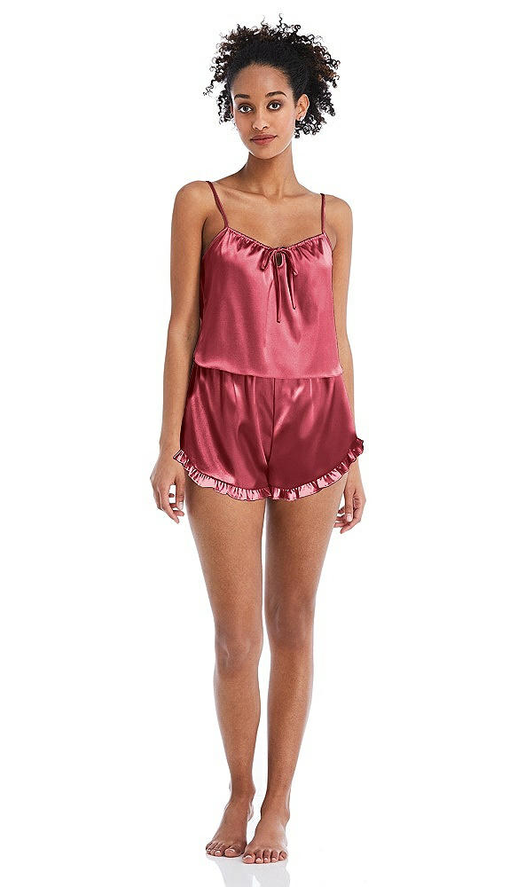 Front View - Nectar Satin Ruffle-Trimmed Lounge Shorts with Pockets - Cali