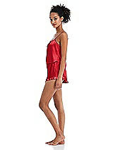 Side View Thumbnail - Parisian Red Satin Ruffle-Trimmed Lounge Shorts with Pockets - Cali