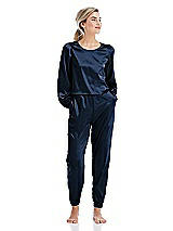 Front View Thumbnail - Midnight Navy Satin Joggers with Pockets - Mica