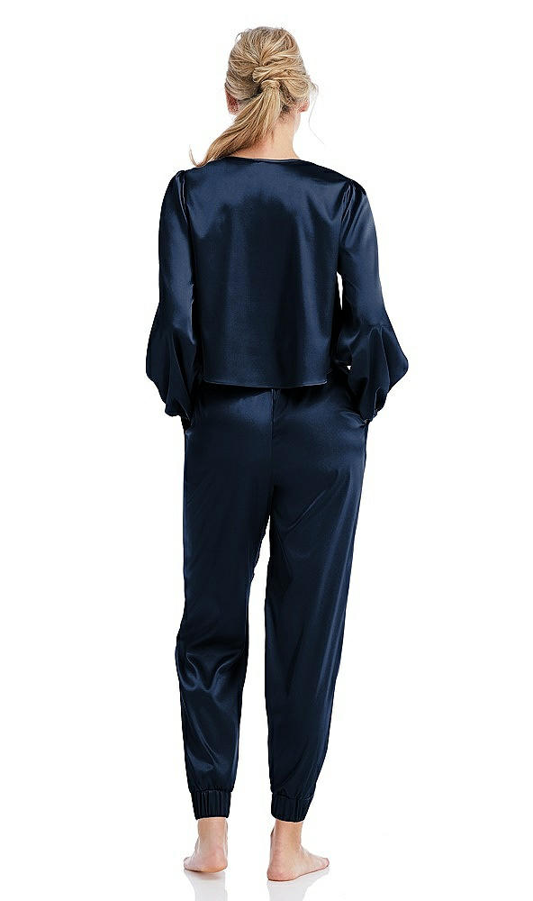 Back View - Midnight Navy Satin Joggers with Pockets - Mica
