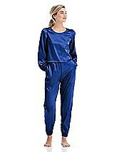 Front View Thumbnail - Sapphire Satin Joggers with Pockets - Mica
