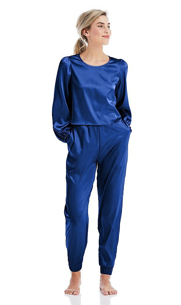 Front View - Sapphire Satin Joggers with Pockets - Mica