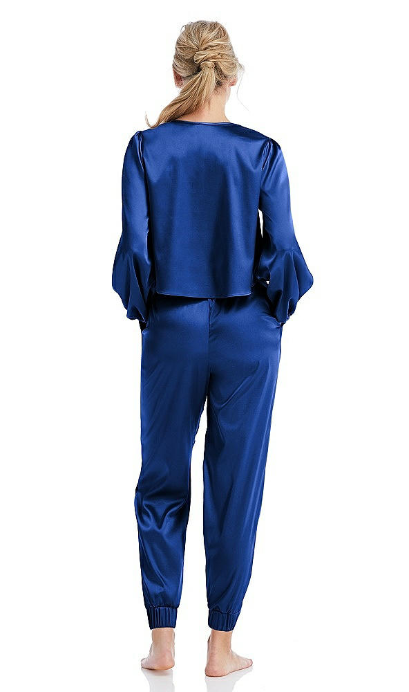 Back View - Sapphire Satin Joggers with Pockets - Mica