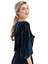 Side View Thumbnail - Midnight Navy Tie-Front Velvet Puff Sleeve Top - Poppy