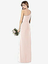 Rear View Thumbnail - Blush One-Shoulder Crepe Trumpet Gown with Front Slit