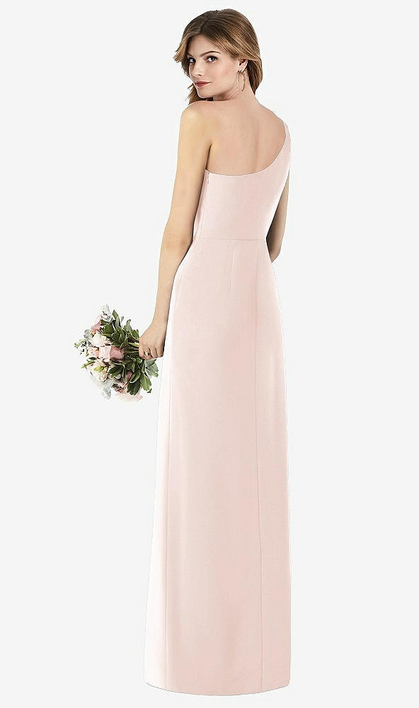Back View - Blush One-Shoulder Crepe Trumpet Gown with Front Slit