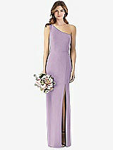Front View Thumbnail - Pale Purple One-Shoulder Crepe Trumpet Gown with Front Slit