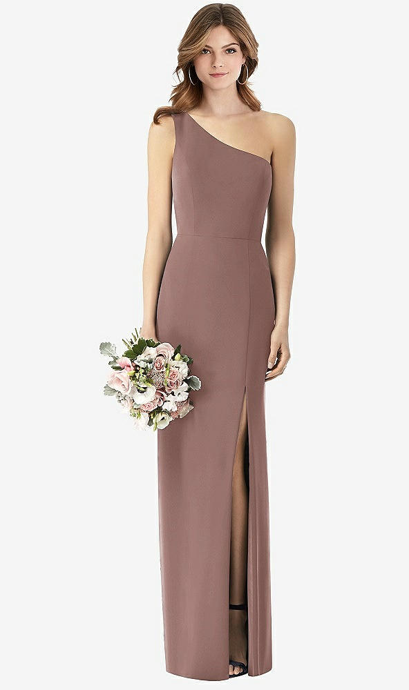 Front View - Sienna One-Shoulder Crepe Trumpet Gown with Front Slit