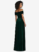 Rear View Thumbnail - Evergreen Draped Cuff Off-the-Shoulder Velvet Maxi Dress with Pockets
