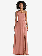 Front View Thumbnail - Desert Rose One-Shoulder Chiffon Maxi Dress with Shirred Front Slit
