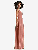 Side View Thumbnail - Desert Rose One-Shoulder Chiffon Maxi Dress with Shirred Front Slit