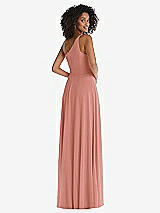 Rear View Thumbnail - Desert Rose One-Shoulder Chiffon Maxi Dress with Shirred Front Slit