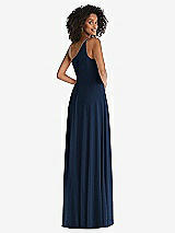 Rear View Thumbnail - Midnight Navy One-Shoulder Chiffon Maxi Dress with Shirred Front Slit
