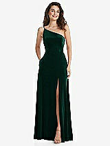 Alt View 1 Thumbnail - Evergreen One-Shoulder Spaghetti Strap Velvet Maxi Dress with Pockets