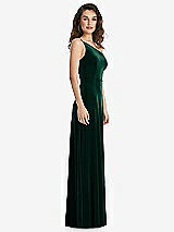 Side View Thumbnail - Evergreen One-Shoulder Spaghetti Strap Velvet Maxi Dress with Pockets