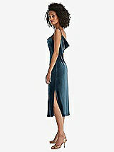 Side View Thumbnail - Dutch Blue Asymmetrical One-Shoulder Velvet Midi Slip Dress