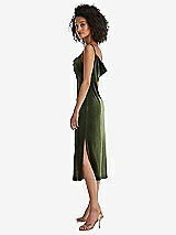 Side View Thumbnail - Olive Green Asymmetrical One-Shoulder Velvet Midi Slip Dress
