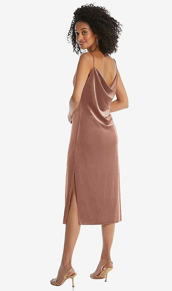 Back View - Tawny Rose Asymmetrical One-Shoulder Velvet Midi Slip Dress