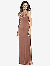 Front View Thumbnail - Tawny Rose Asymmetrical One-Shoulder Velvet Maxi Slip Dress