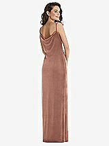 Rear View Thumbnail - Tawny Rose Asymmetrical One-Shoulder Velvet Maxi Slip Dress