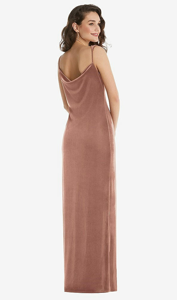 Back View - Tawny Rose Asymmetrical One-Shoulder Velvet Maxi Slip Dress