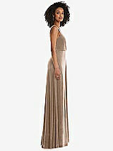 Side View Thumbnail - Topaz Velvet Maxi Dress with Shirred Bodice and Front Slit
